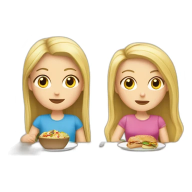 white girl with blonde hair and white girl with brunette hair eat lunch on the table sticker
