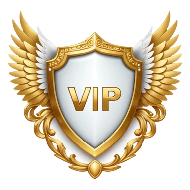 Gold shield with white wings and VIP text in the center sticker