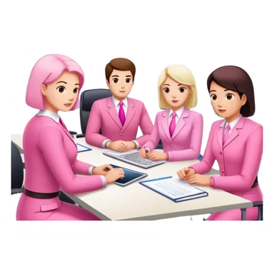 people in pink SPAM office setting with a SPAMGAGE meeting landscape  sticker