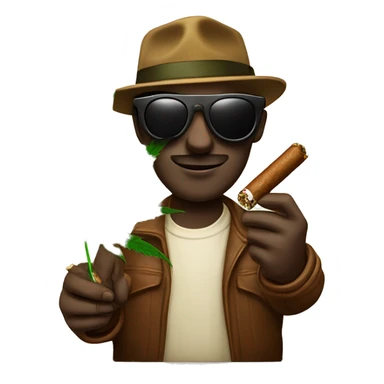a cannabis leaf wearing shades and holding a cigar in one hand, a brownie in the other hand sticker