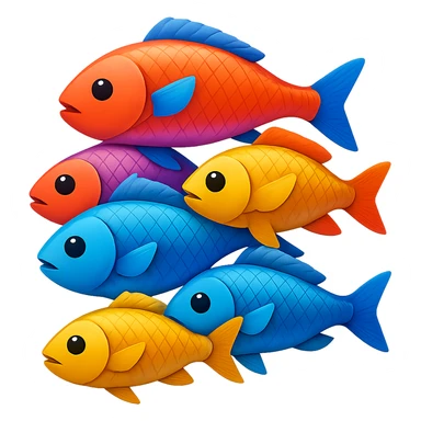 A pile of fish arranged in a pyramid formation in the style of apple emojis, with no background, clean and crisp emoji style. sticker