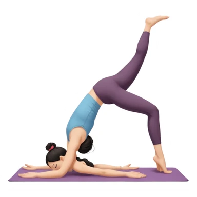 white girl with black long hair in a messy bun doing yoga position - downward facing dog sticker