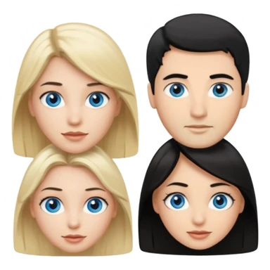 Blond woman blue eyes on left. Man with black hair and greye eye in the middle. Brown hair woman with greye eyes on the right sticker