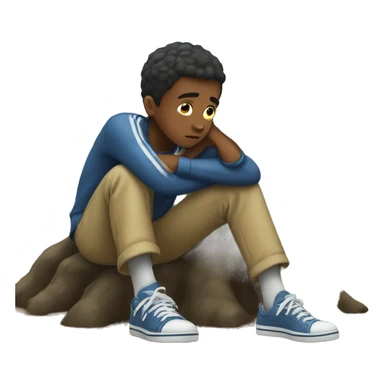 A boy who is regretting sitting under a tree sticker