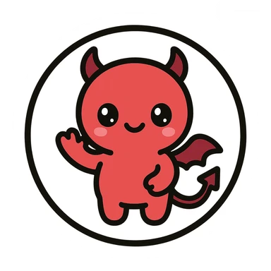 little alchemy style icon
subject: crimson devil
border: medium-black
shape: round, circular
background: white
style: full color fill with medium black outlining sticker