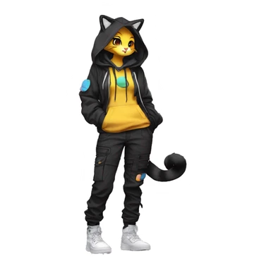 Edgy Anthro cool shy colorful urban beautiful pretty anime dark cat-Pokémon-fursona techwear cargo pants hoodie sticker