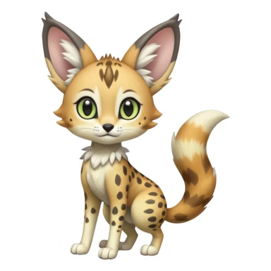Big-eared big-eyed cute realistic animalistic feral digitigrade 4-legged anime-styled Meloetta-Trico-Vernid-Sergal-Serval-hybrid-fusion-creature-animal, full body sticker