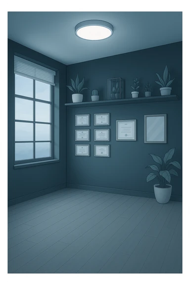 faMMI QUESTA STANZA STILE MANGA/WEBTOON A COLORI SENZA LE PERSONE E SENZA LETTINO, SOLO LA STANZA. FALLA MOLTO PIù LUMINOSA CON LUCI PIù FREDDE E MODERNE, NON LUCI GIALLE sticker