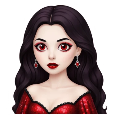 Bride of Dracula with long dark brown hair, red sequin outfit sticker