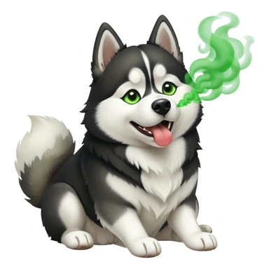 Black and white Husky dog farting green smoke sticker