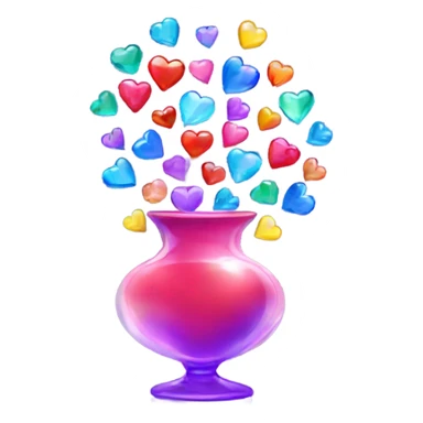 A crystal vase with colorful hearts flying out of it sticker