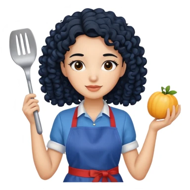 woman with curly black hair in blue apron sticker