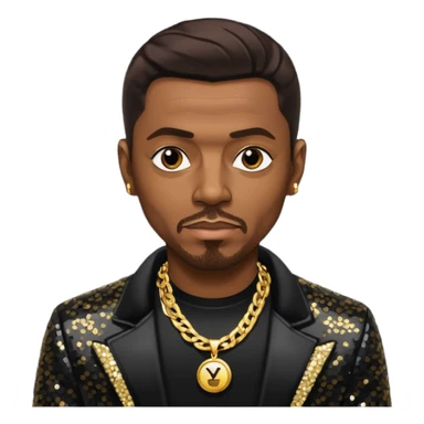 Keith Sweat (b.1961) with dark brown hair, black sequin jacket, black shirt with necklace sticker