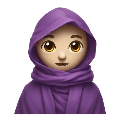 a small creature's head is wrapped in a purple scarf, only 1 eye is visible and it is white, there is a brown robe on the body sticker