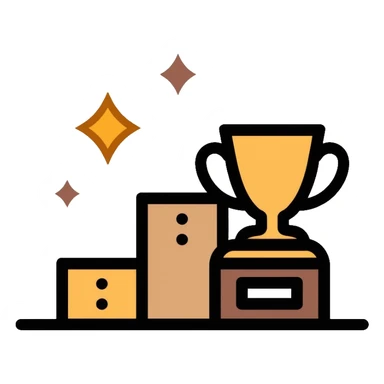 Path to success logo with steps or staircase leading upward to a trophy or achievement symbol, using brown shades and golden accents sticker