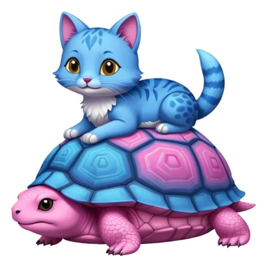 A blue cat turtle on top of a pink fox turtle sticker