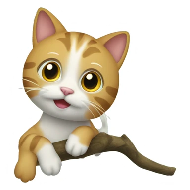 Cat hanging from tree branch  sticker