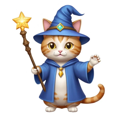cat wizard with magic wand casting spell sticker
