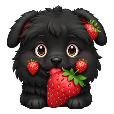 A black fluffy puppy with a strawberry sticker