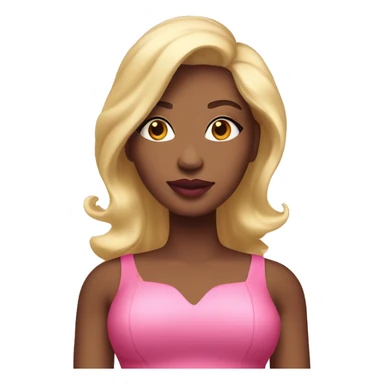 person with voluminous pink dress and blonde hair with pink lipstick and light contrast sticker