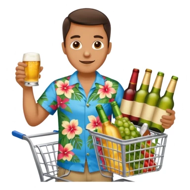 man with a shopping cart full of beers and wines sticker