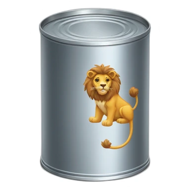 a tin can that have a lion on it sticker