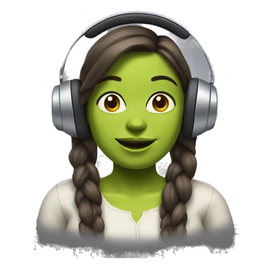 can you make shrek as a good looking woman with a computer and headphones on sticker