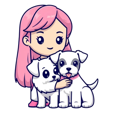 Girl with long flowing pink hair holding a white schnauzer dog sticker