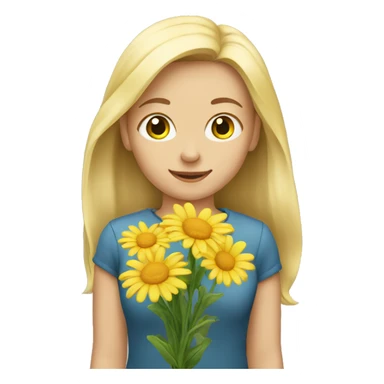 blonde girl holding a yellow daisy. sticker