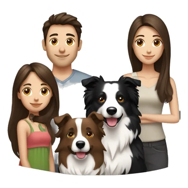 family group consisting of brunette long hair woman, brunette short hait man and a border collie sticker