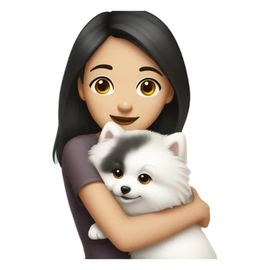 Chinese girl hugging white pomeranian sticker