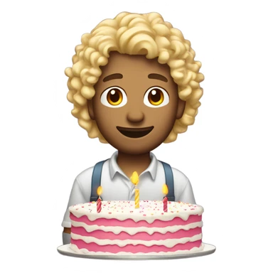  Blonde curly mullet white man standing over a birthday cake sticker