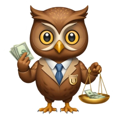 holding money and scale mascot owl sticker