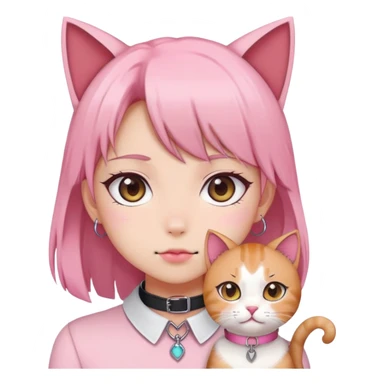 pink anime girl cat head sticker