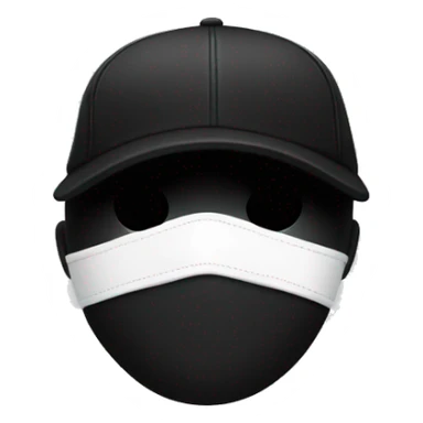 White masked with black baseballcap backwards on had sticker