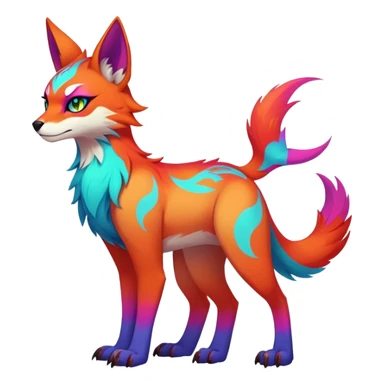 Neon-colored multi-colored badass cool Falvie-Fionbri-creature-fursona, full body, with random markings sticker