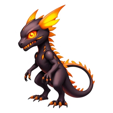 futuristic dark shadowy evil neon-glowing warm-colored Fakémon-Digimon-hybrid-creature (full body) sticker