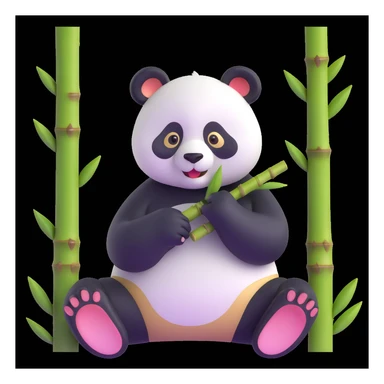 panda eating bamboo in forrest, close up pose sticker