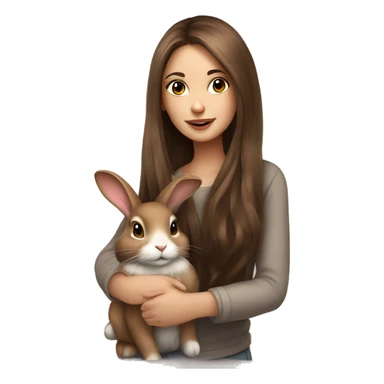Very beautiful girl with very long brown hair designer artist with a cute rabbit sticker
