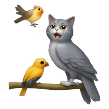 cat and bird sticker