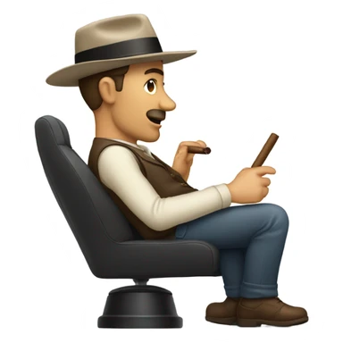 Side view of a man in the drivers seat of a car with a fedora on, smoking a cigar sticker