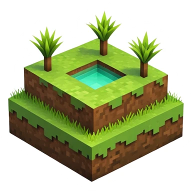 Minecraft grass block, square shape, brown and green, smooth, isometric sticker
