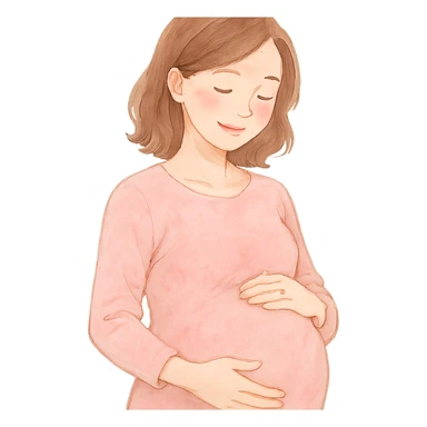 pregnant woman smiling, upper body, gentle expression, soft colors sticker