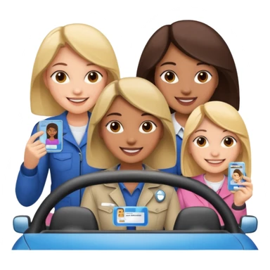 different girsl holding a driver license sticker