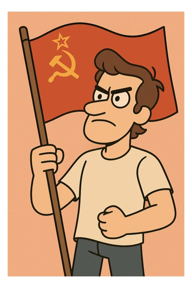 Soviet flag, red with gold hammer, sickle, and star, strong contrast, emblematic, simple shapes sticker