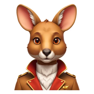 Cinematic Noble Kangaroo Portrait Emoji, Poised and regal, with a powerful, muscular build and a sleek, well-groomed fur of warm red-orange hues, deep-set soulful amber eyes and a strong tail, Simplified yet sharp and sophisticated features, highly detailed, glowing with a warm, dignified glow, high shine, intelligent and athletic, stylized with an air of outback majesty, focused and attentive, soft glowing outline, capturing the essence of a watchful and confident marsupial, so majestic it feels as though it could bound out of the screen with effortless authority! sticker