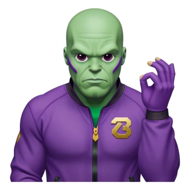 purple-skinned Thanos wearing a green Squid Game player tracksuit with number 230 sticker