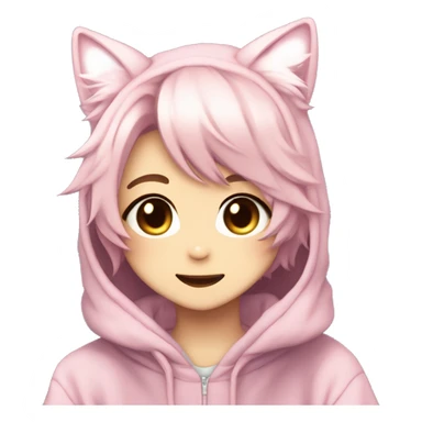 Cute Kawaii Beautiful Gorgeous Sparkly Shiny Blushing Anime Style Shojo Catboy With Pretty Hair And Hoodie Trendy Style Outside sticker