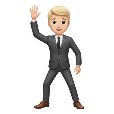 white man in a business suit and shoes, hand raised sticker