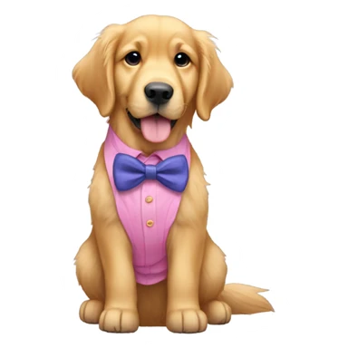Golden retriever wearing pink pants blue jeans and purple bow tie sticker